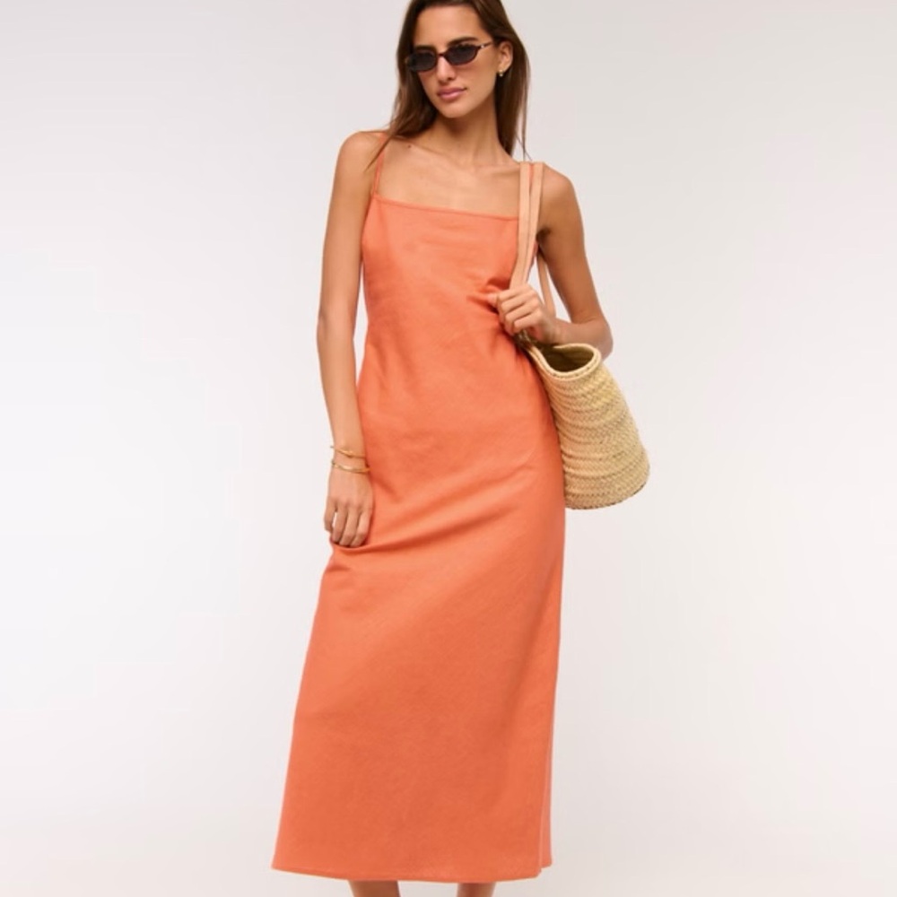 Abercrombie & Fitch Coral-Orange Square-Neck Maxi Dress